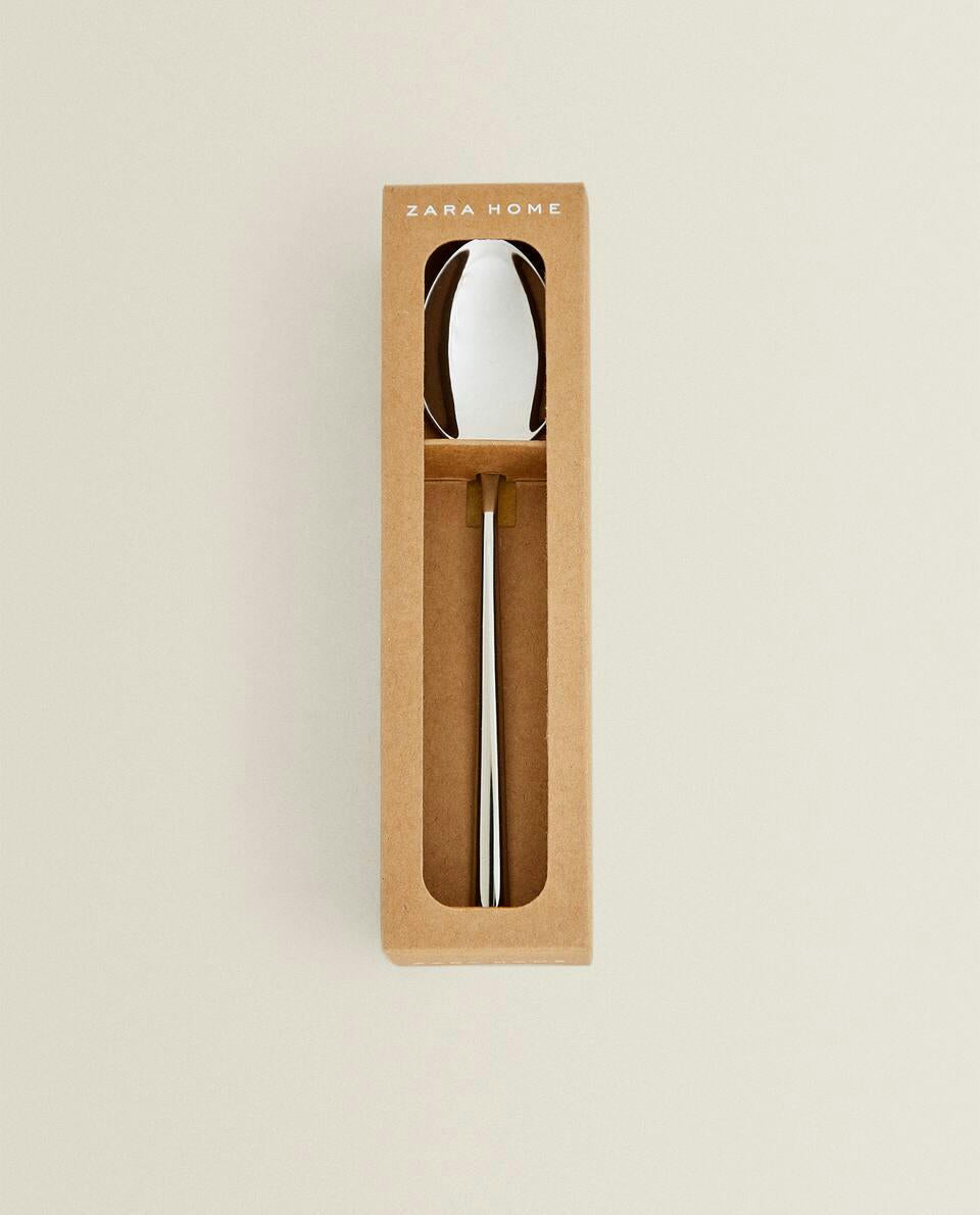 BOX OF 4 SHINY STEEL DESSERT SPOONS