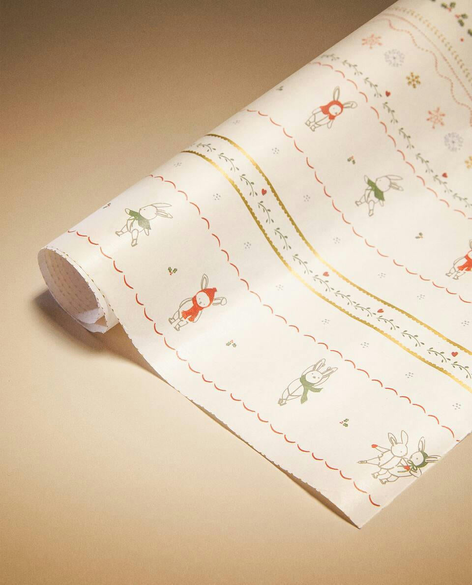 CHILDREN¡¯S WRAPPING PAPER WITH CHRISTMAS BUNNY RABBITS