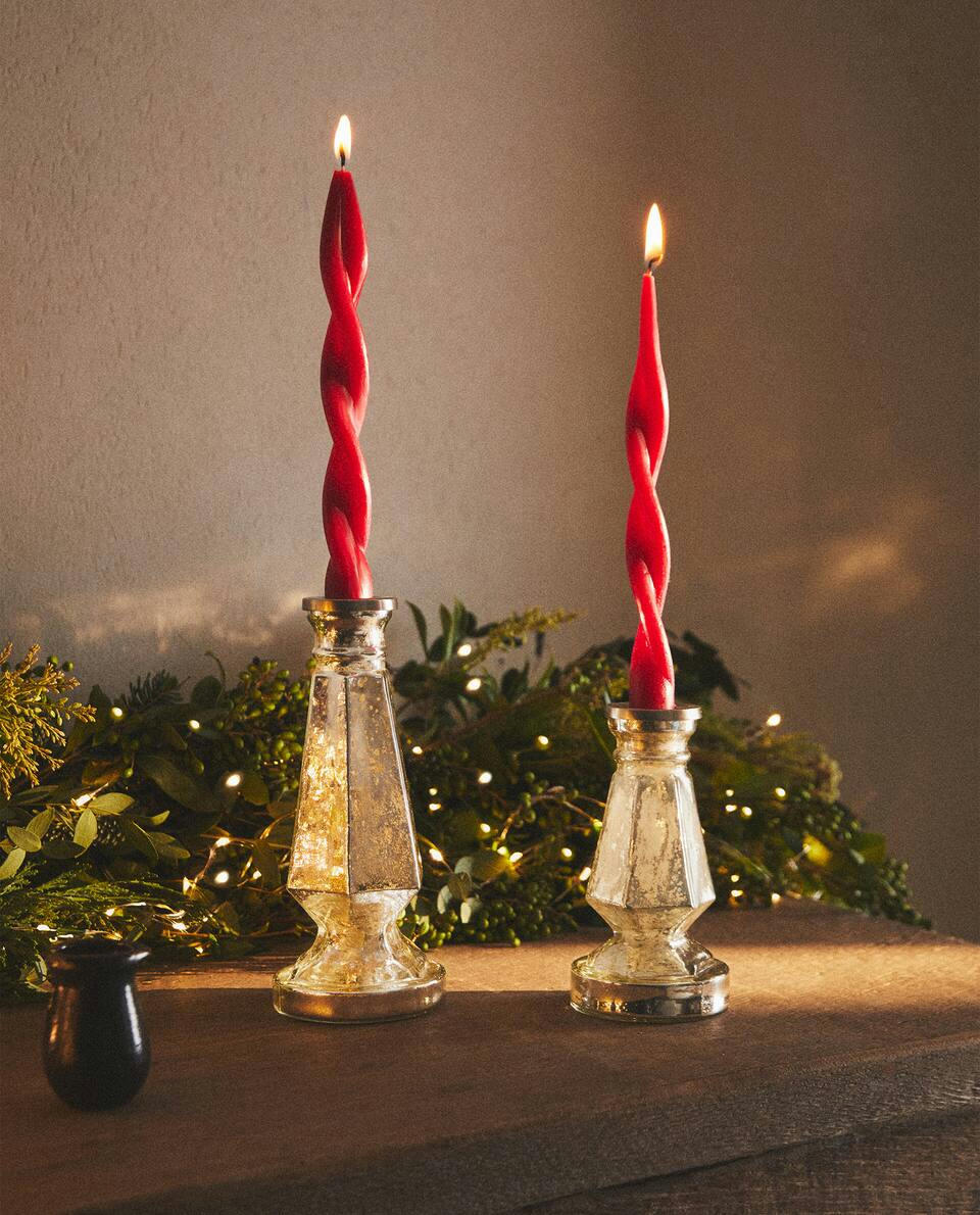 GEOMETRIC GLASS CHRISTMAS CANDLESTICK