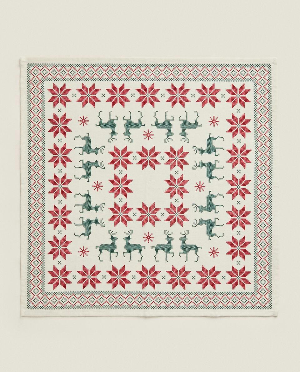 CHRISTMAS CROSS-STITCH COTTON NAPKINS (PACK OF 2)