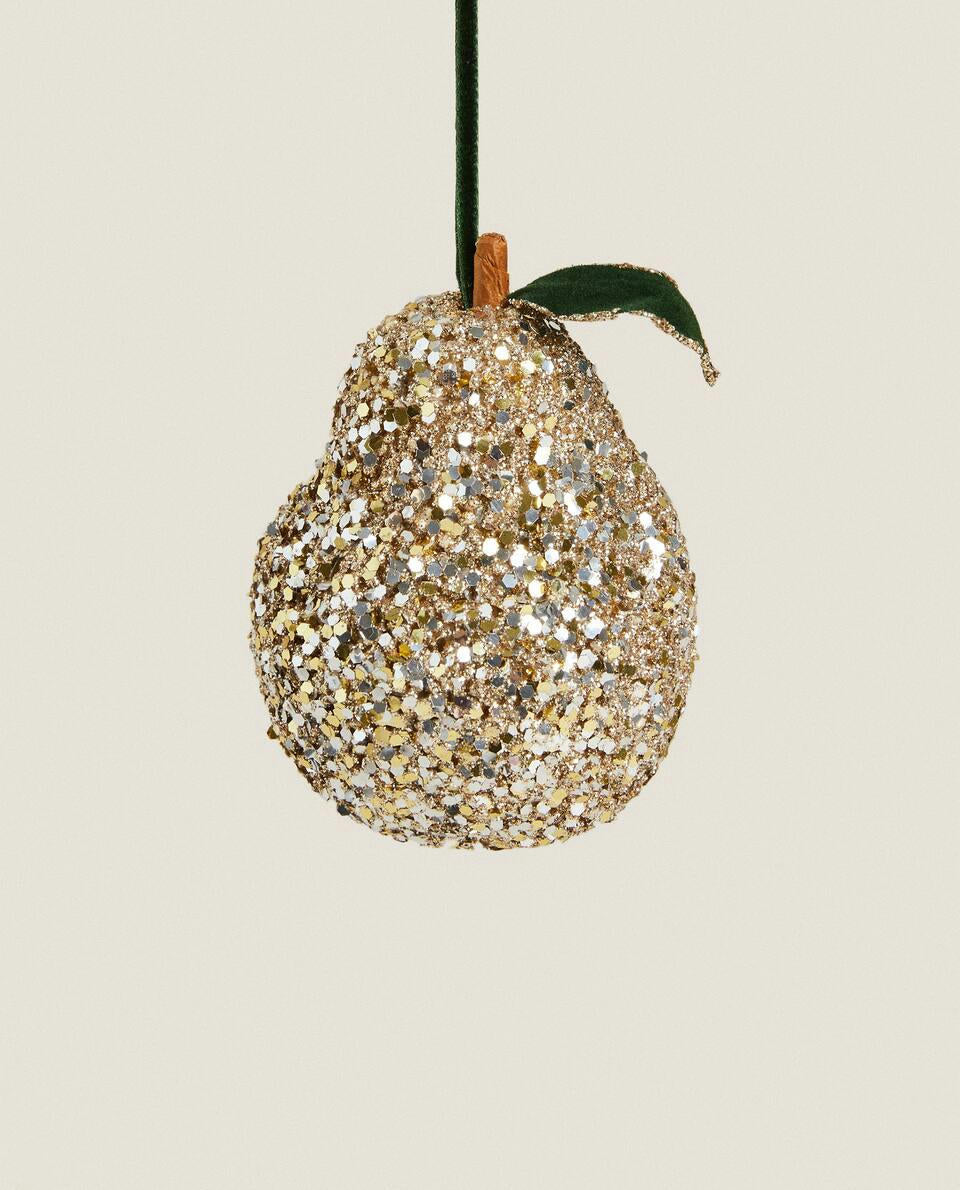 GLITTERY CHRISTMAS PEAR DECORATION