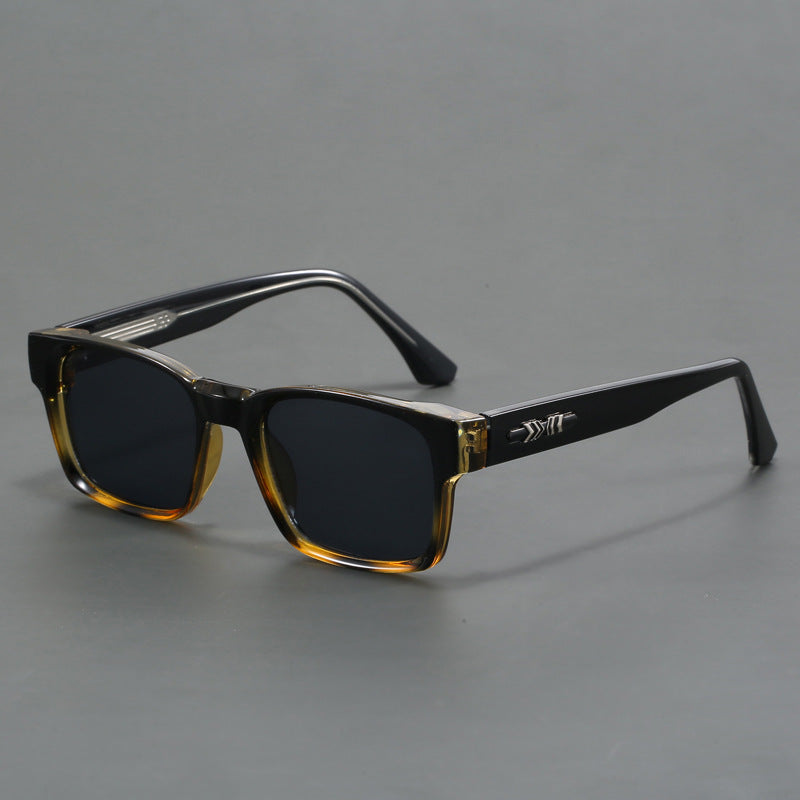 Colorblock Square Frame Polarized Retro Sunglasses