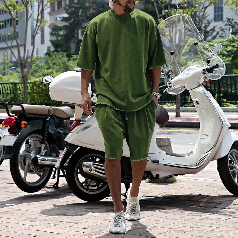 Herren Freizeitanzug mit Shorts, einfarbig, zweiteilig