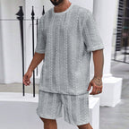 Men’s Breathable Textured T-Shirts Shorts Set – Lightweight Summer Comfort Fit