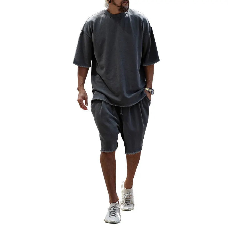 Herren Freizeitanzug mit Shorts, einfarbig, zweiteilig
