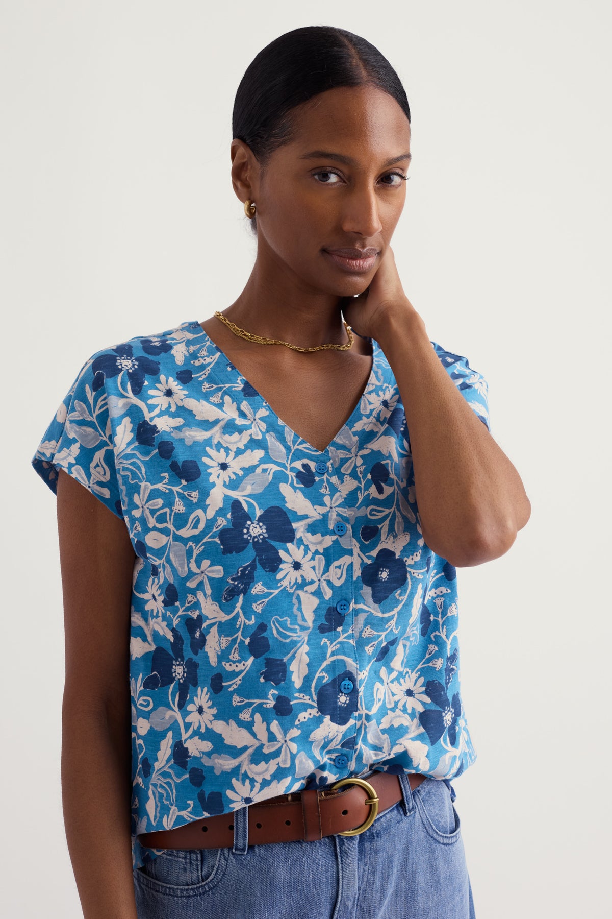 Studio Glass V-neck Jersey Top