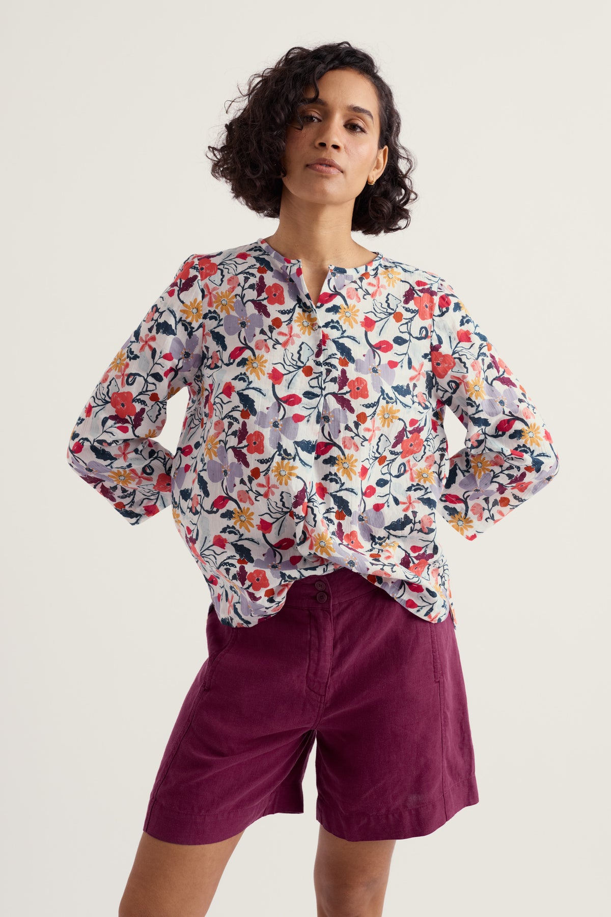 Watercolour Sketch 3/4 Sleeve Top in GOTS-Certified Organic Cotton
