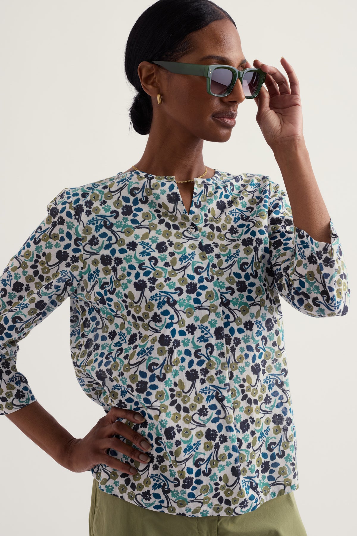 Watercolour Sketch 3/4 Sleeve Top in GOTS-Certified Organic Cotton