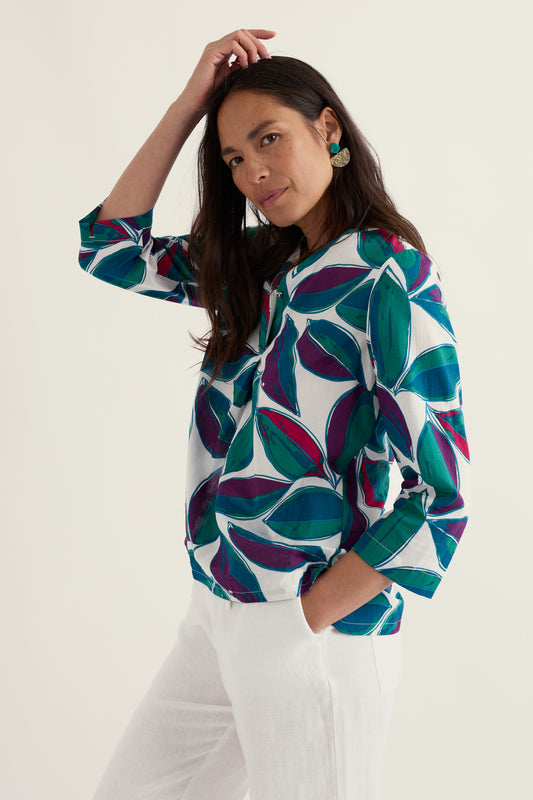 Watercolour Sketch 3/4 Sleeve Top in GOTS-Certified Organic Cotton