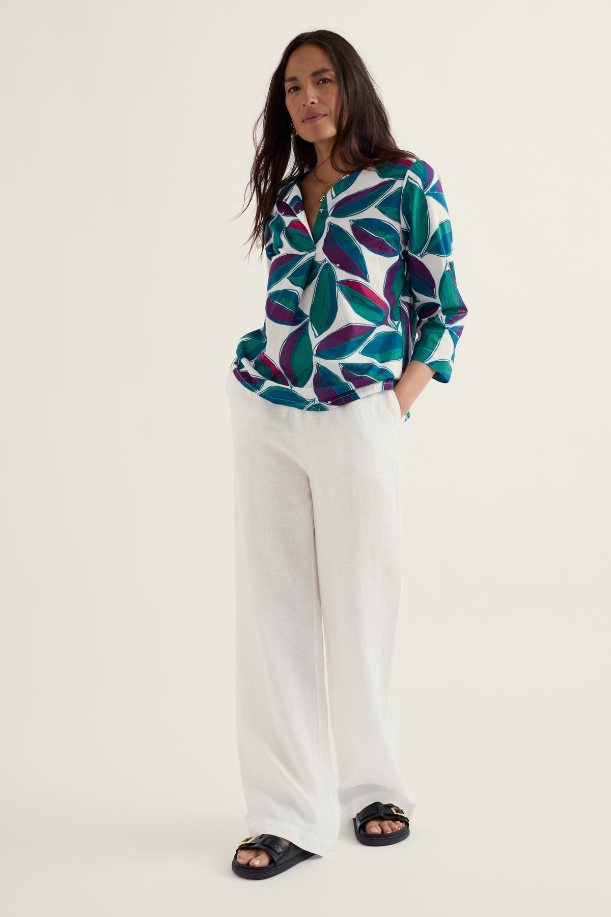 Watercolour Sketch 3/4 Sleeve Top in GOTS-Certified Organic Cotton