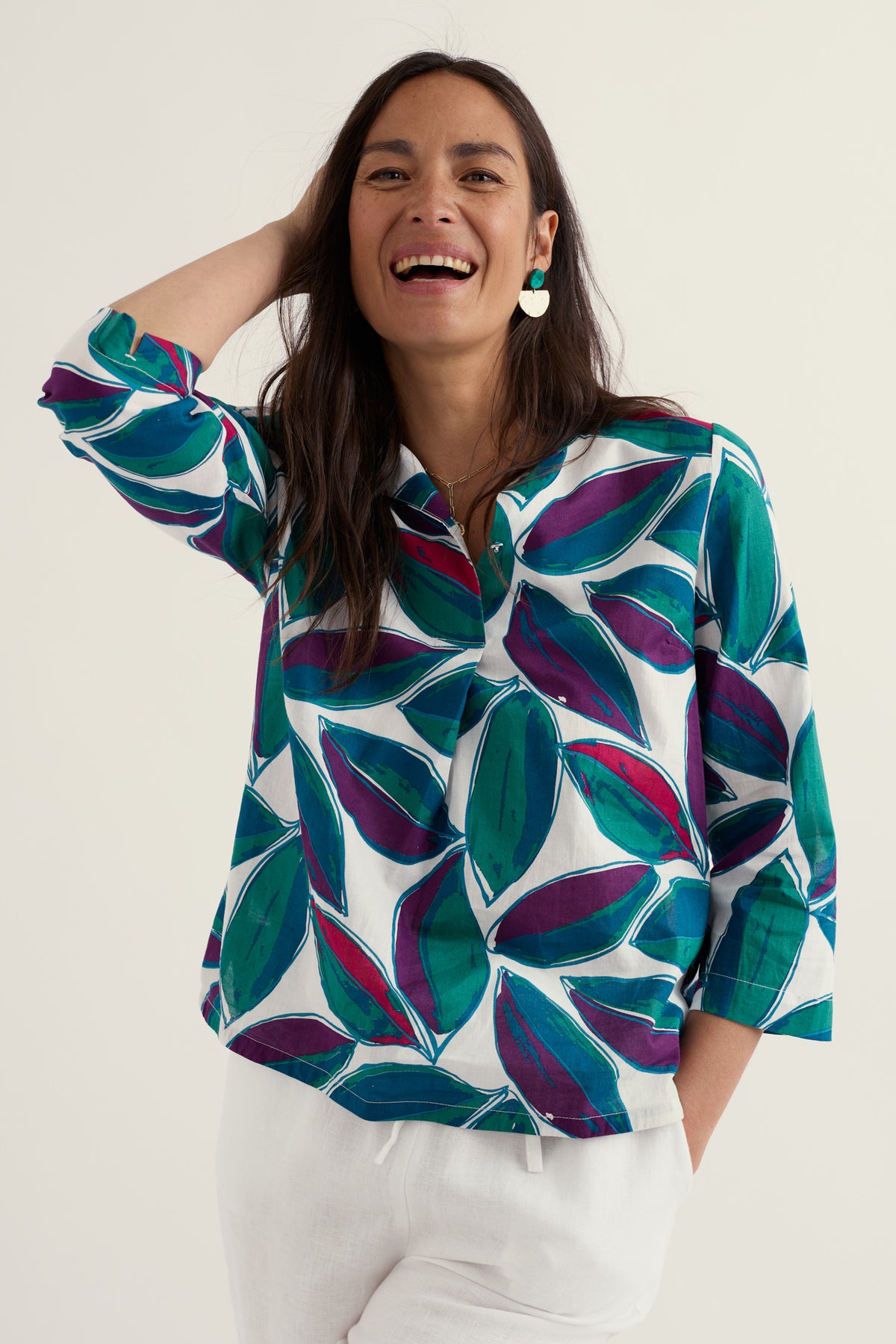 Watercolour Sketch 3/4 Sleeve Top in GOTS-Certified Organic Cotton
