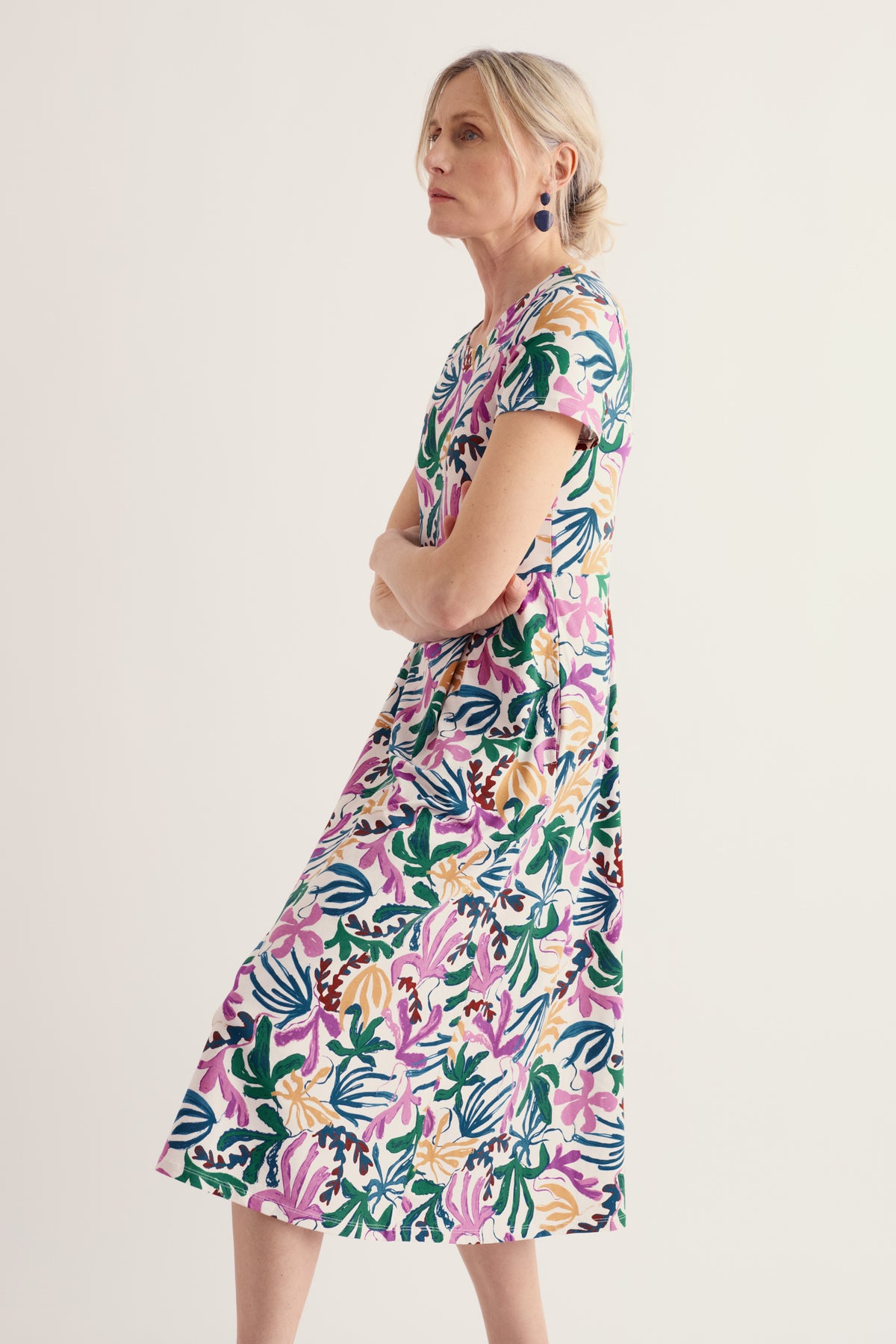 Veronica Short Sleeve Midi Dress in GOTS-Certified Organic Cotton