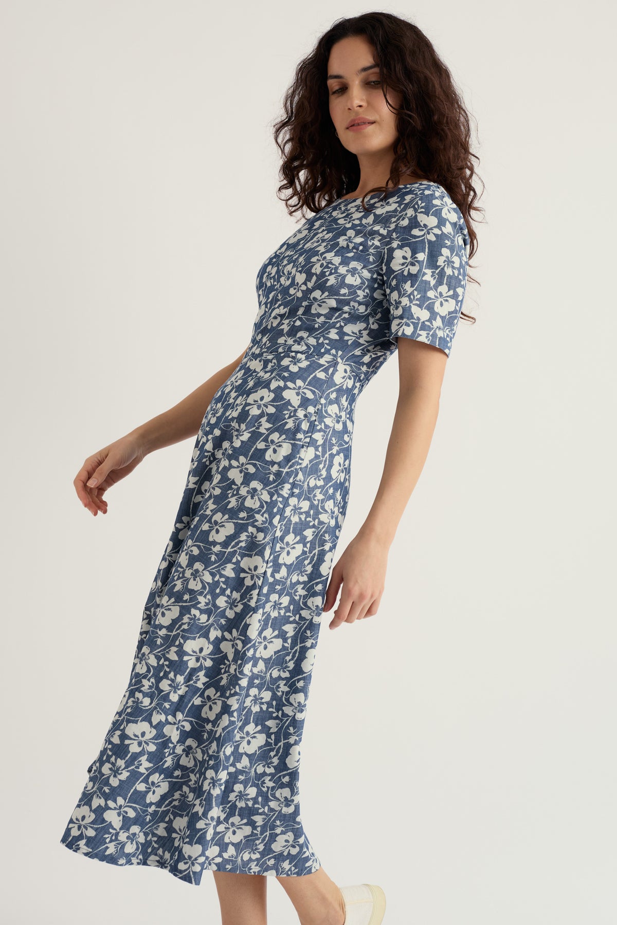 Fox Path Printed Chambray Dress