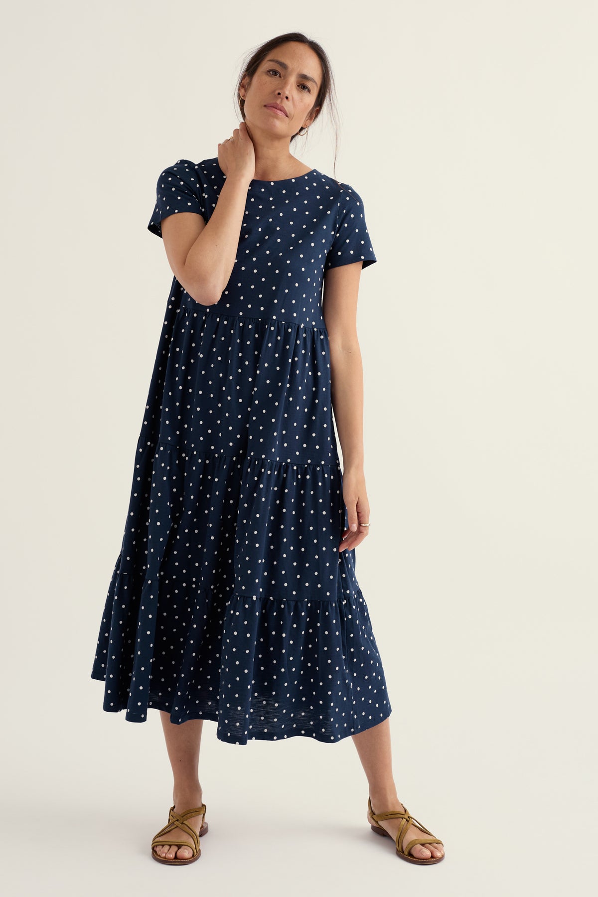 Line Strokes Short Sleeve Dress in GOTS-Certified Organic Cotton Jersey