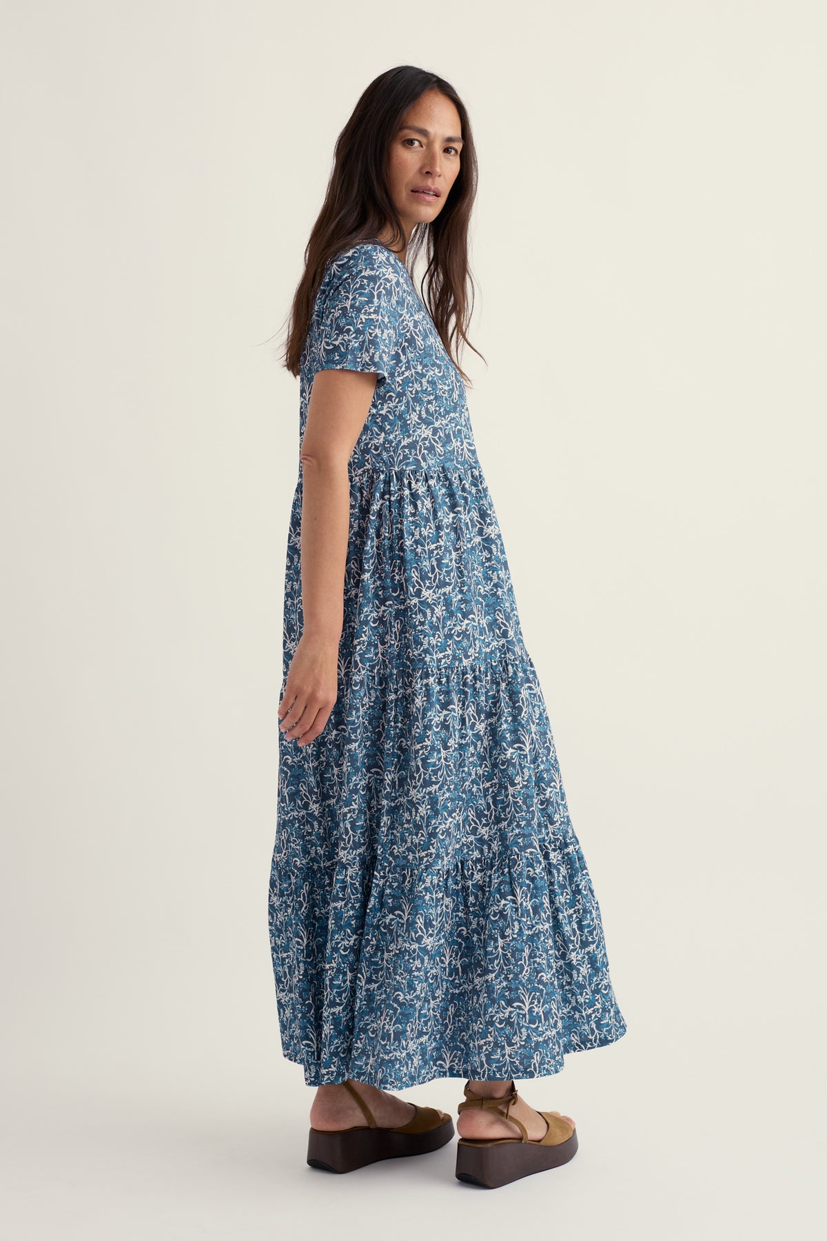 Line Strokes Short Sleeve Dress in GOTS-Certified Organic Cotton Jersey