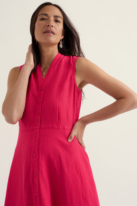 Carved Wood Linen Sleeveless Dress