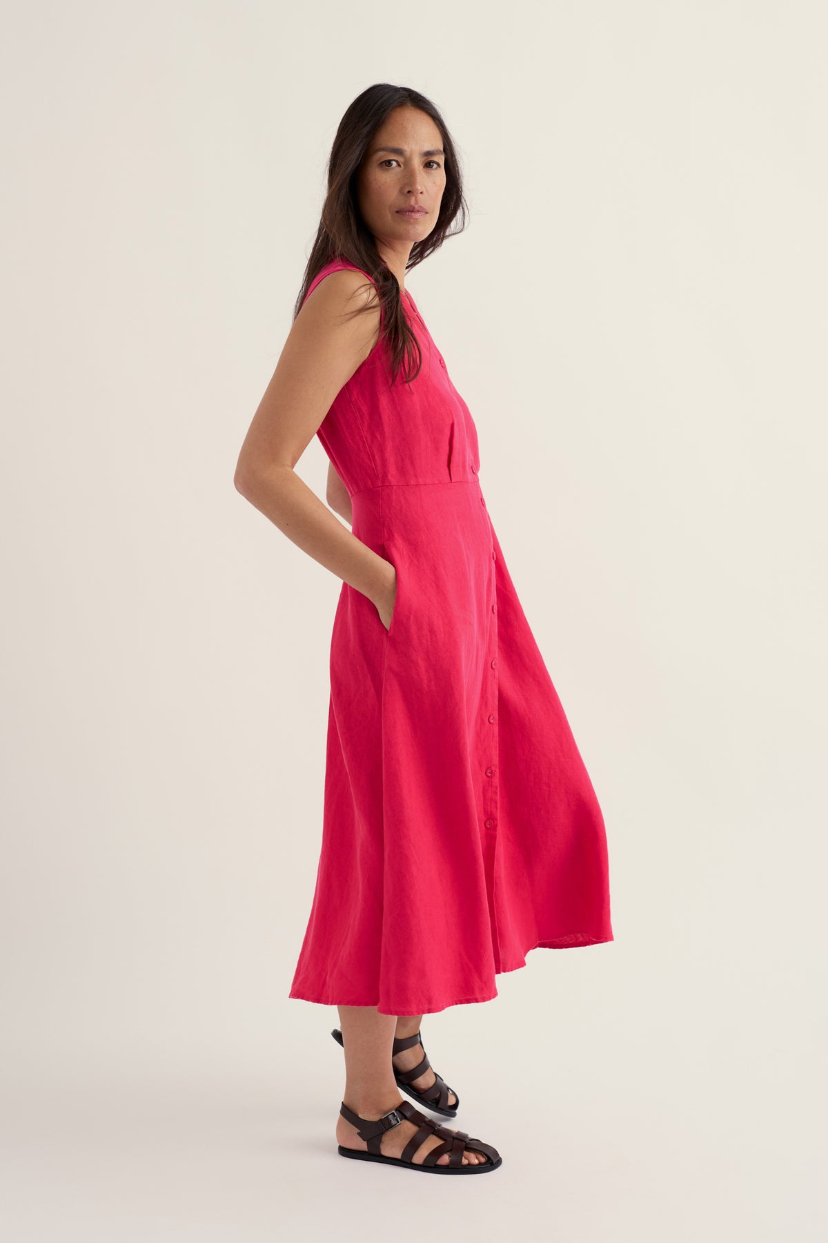 Carved Wood Linen Sleeveless Dress