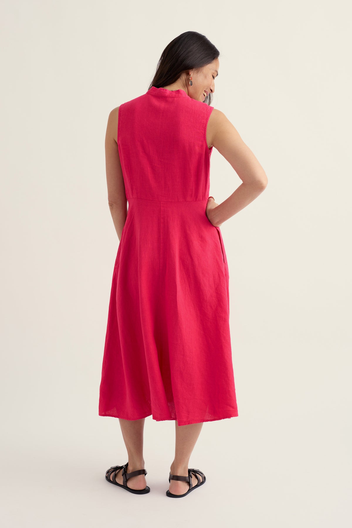 Carved Wood Linen Sleeveless Dress