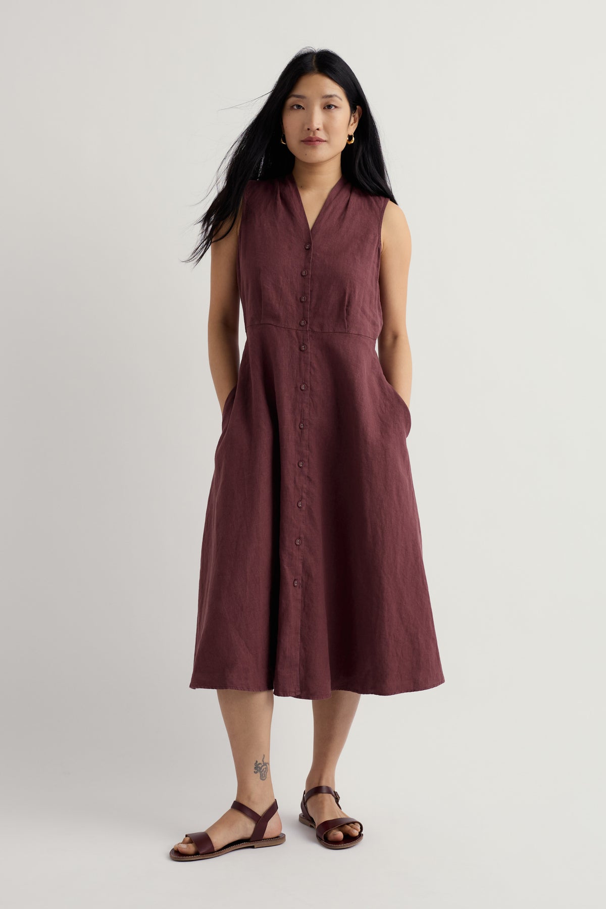 Carved Wood Linen Sleeveless Dress
