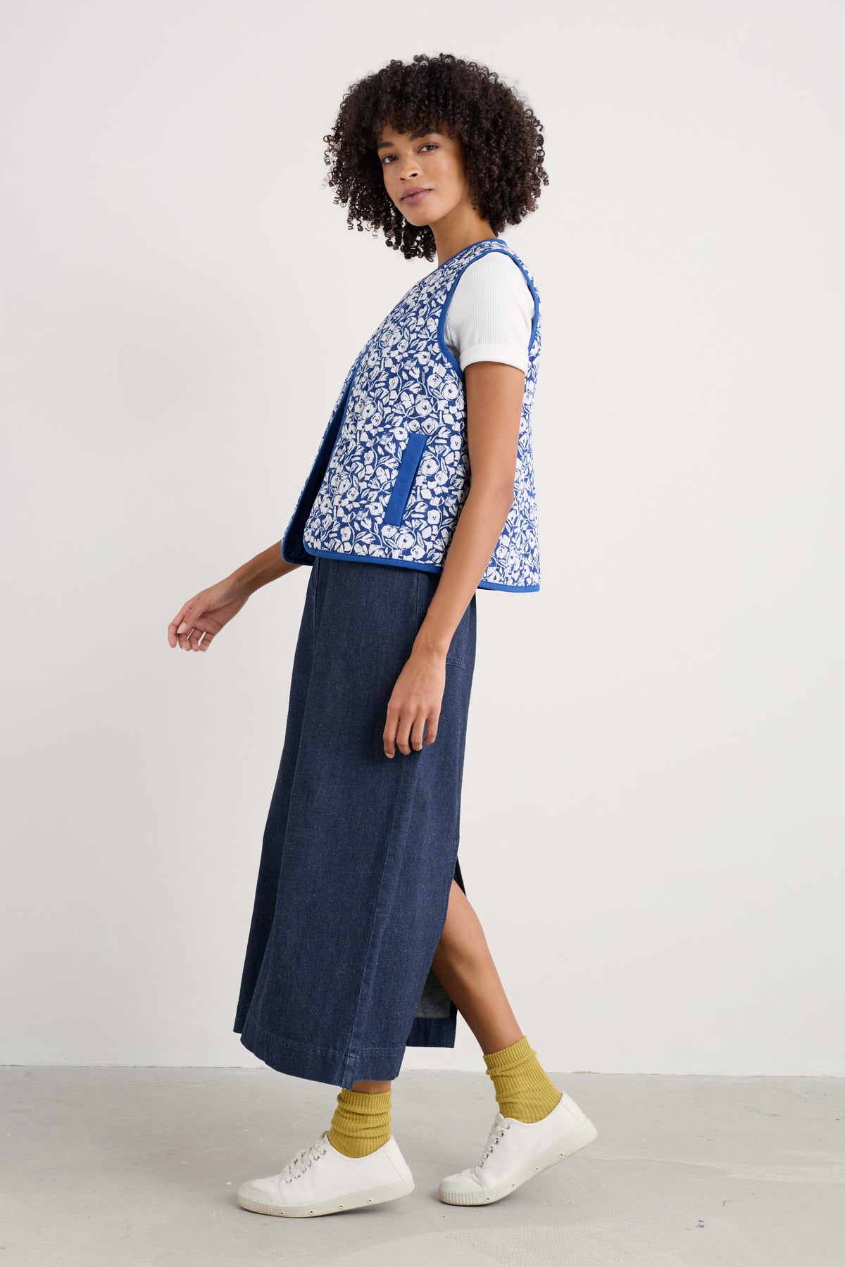 Fruit Tree Midi Denim Skirt
