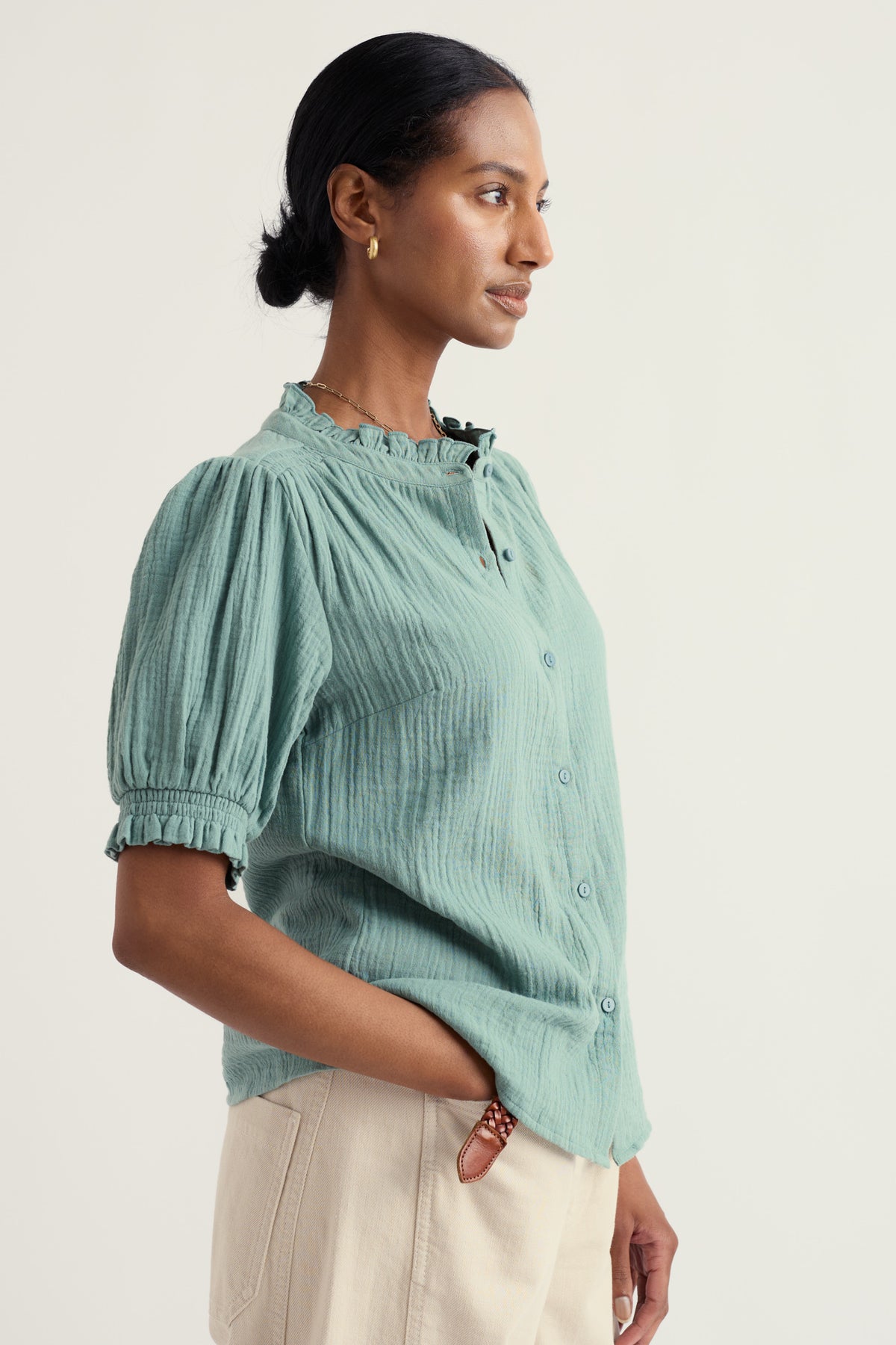 Shore Path Frilled Shirt in GOTS Organic Cotton