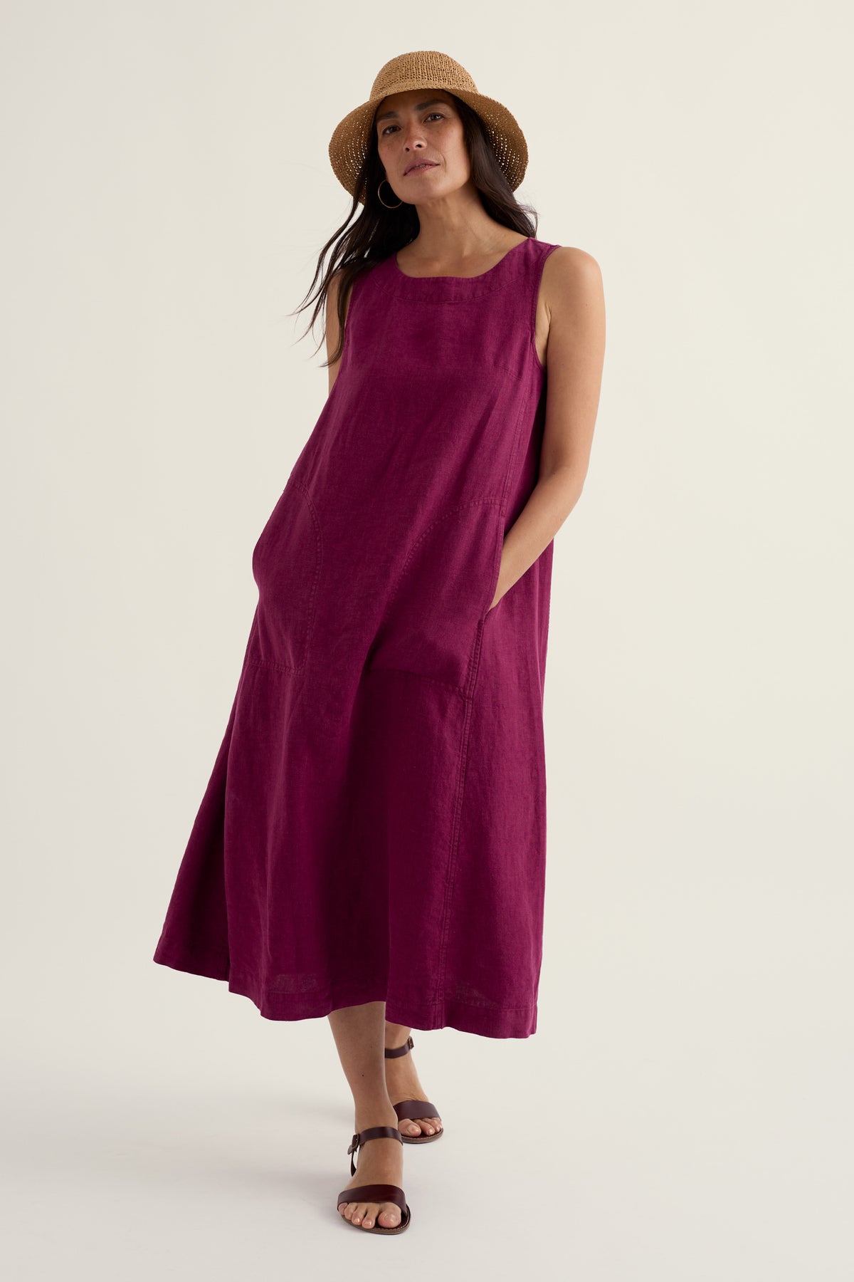 Cresting Waves Sleeveless Linen Dress