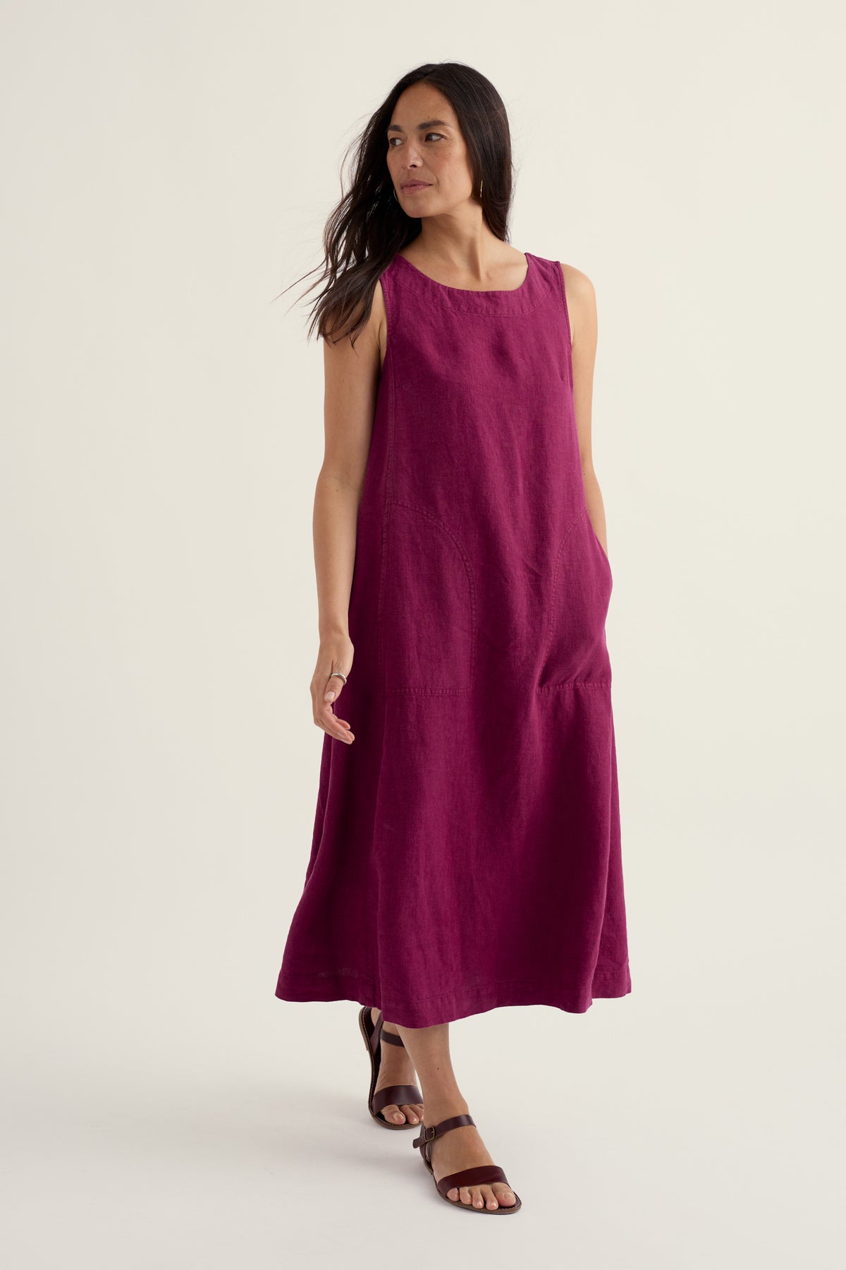 Cresting Waves Sleeveless Linen Dress