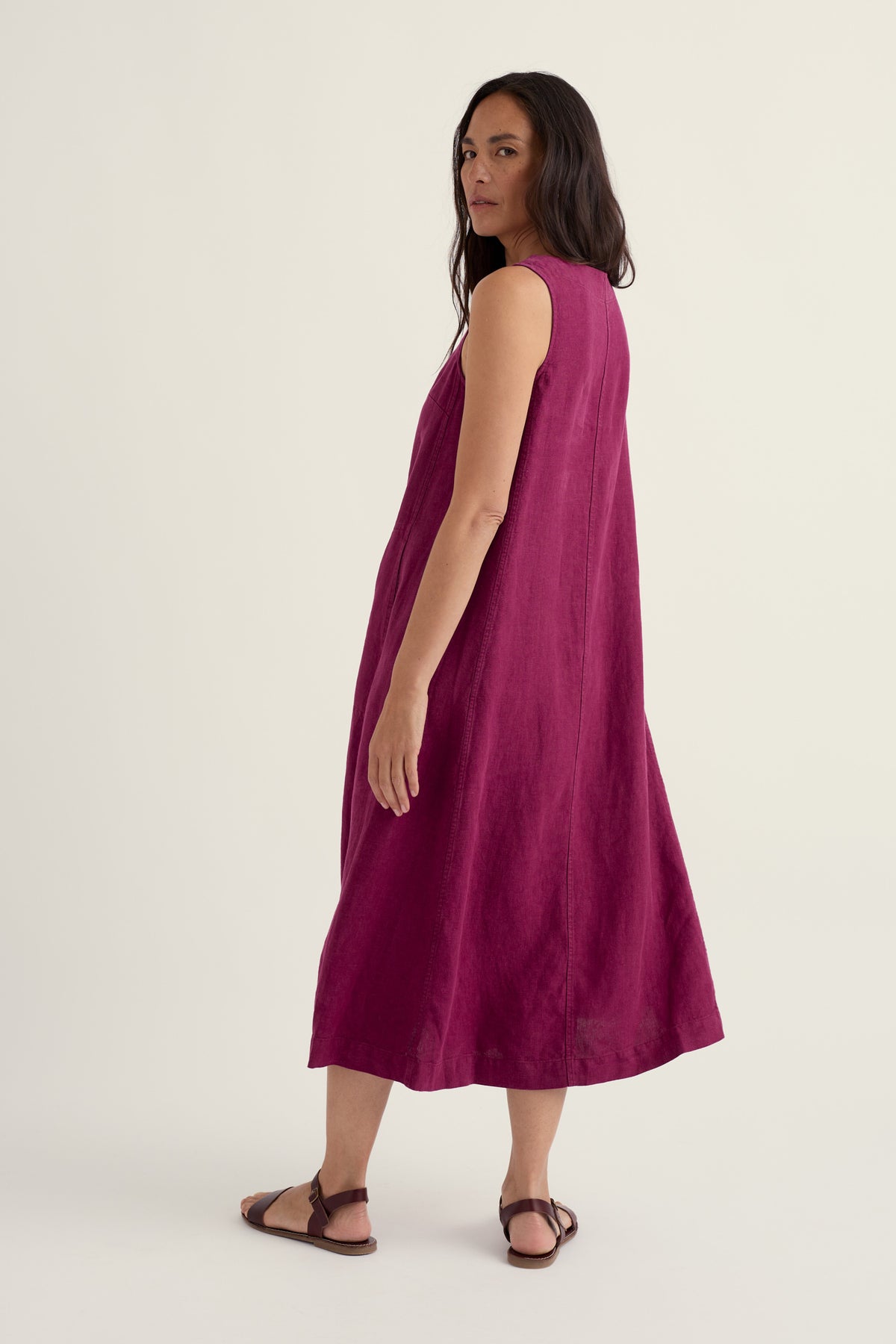 Cresting Waves Sleeveless Linen Dress