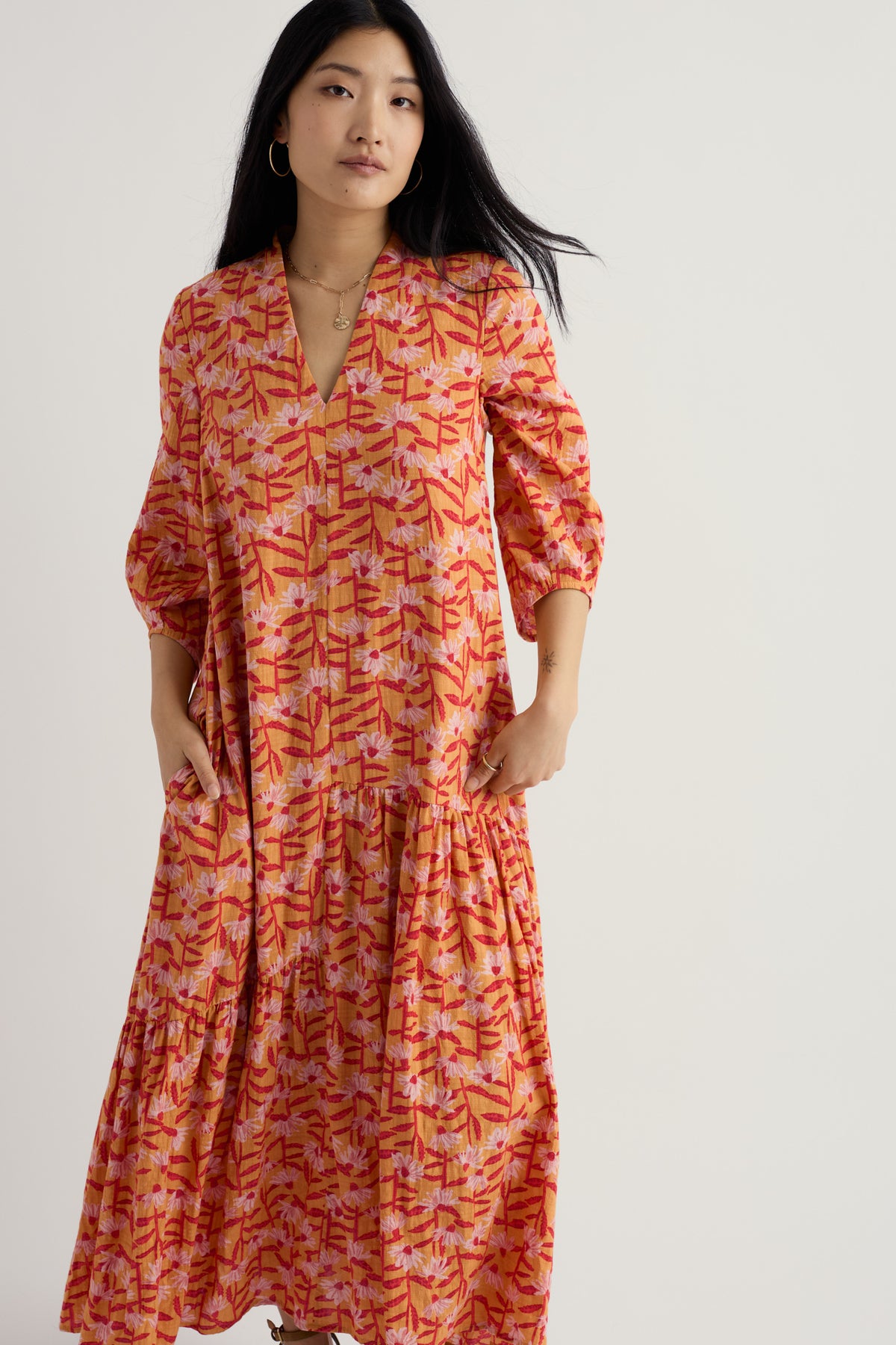Windblown Tiered V-Neck Dress
