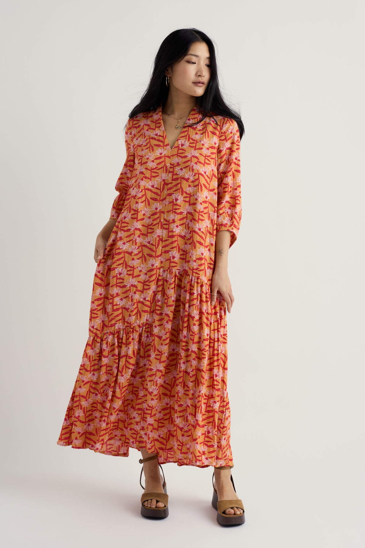 Windblown Tiered V-Neck Dress