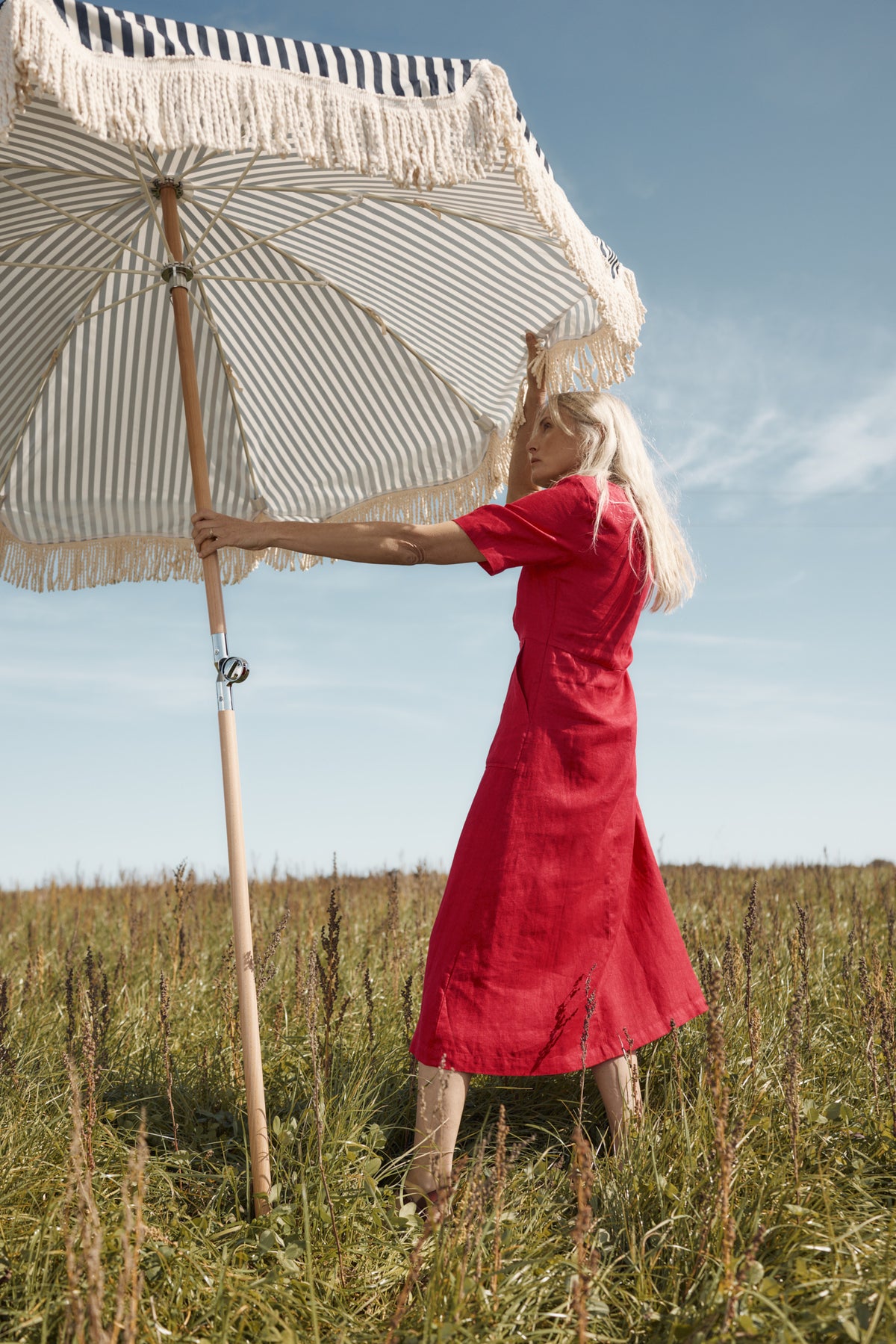 Grass Wave Linen Midi Dress