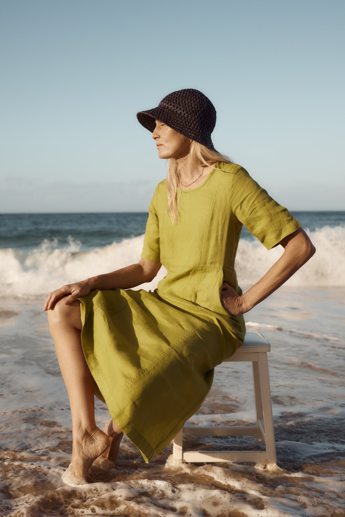 Grass Wave Linen Midi Dress