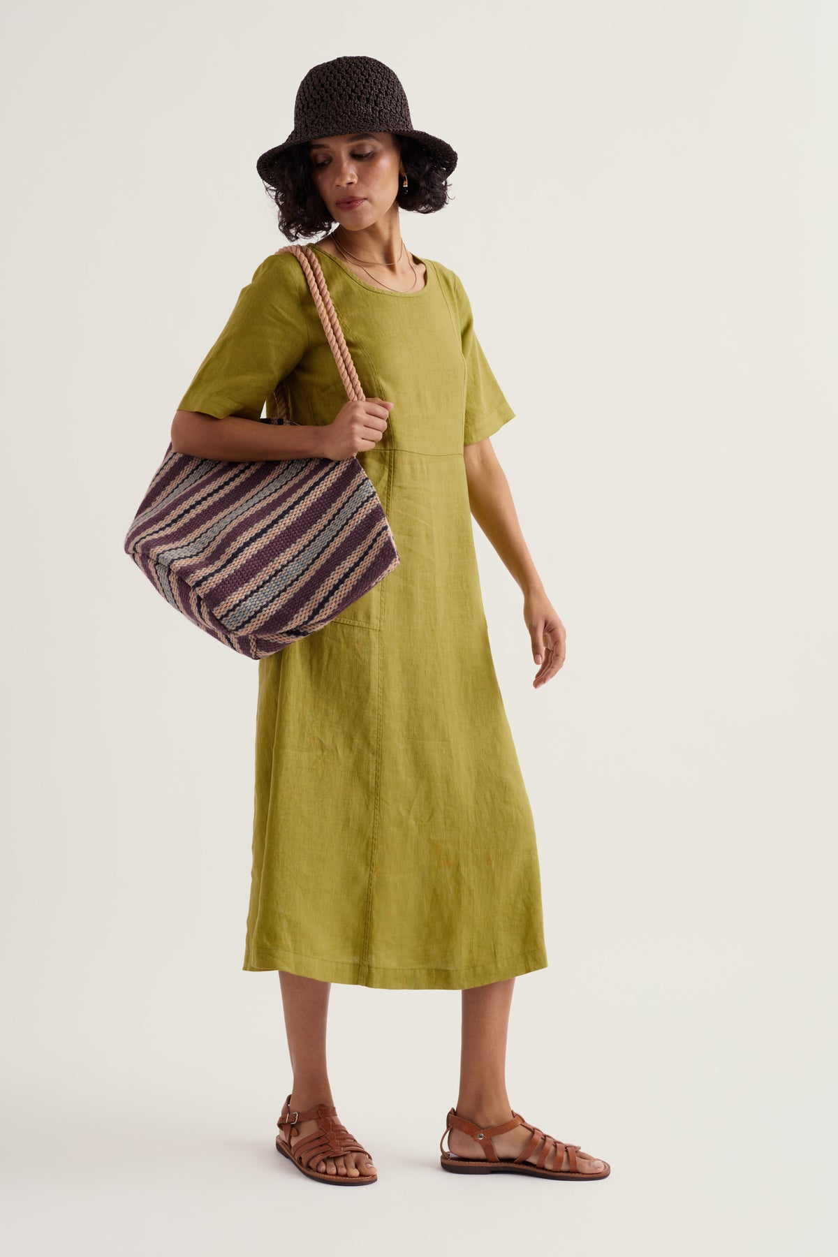 Grass Wave Linen Midi Dress