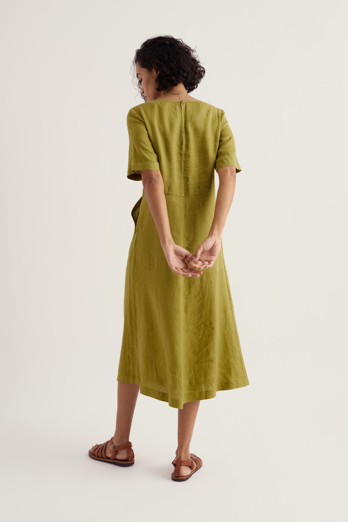 Grass Wave Linen Midi Dress
