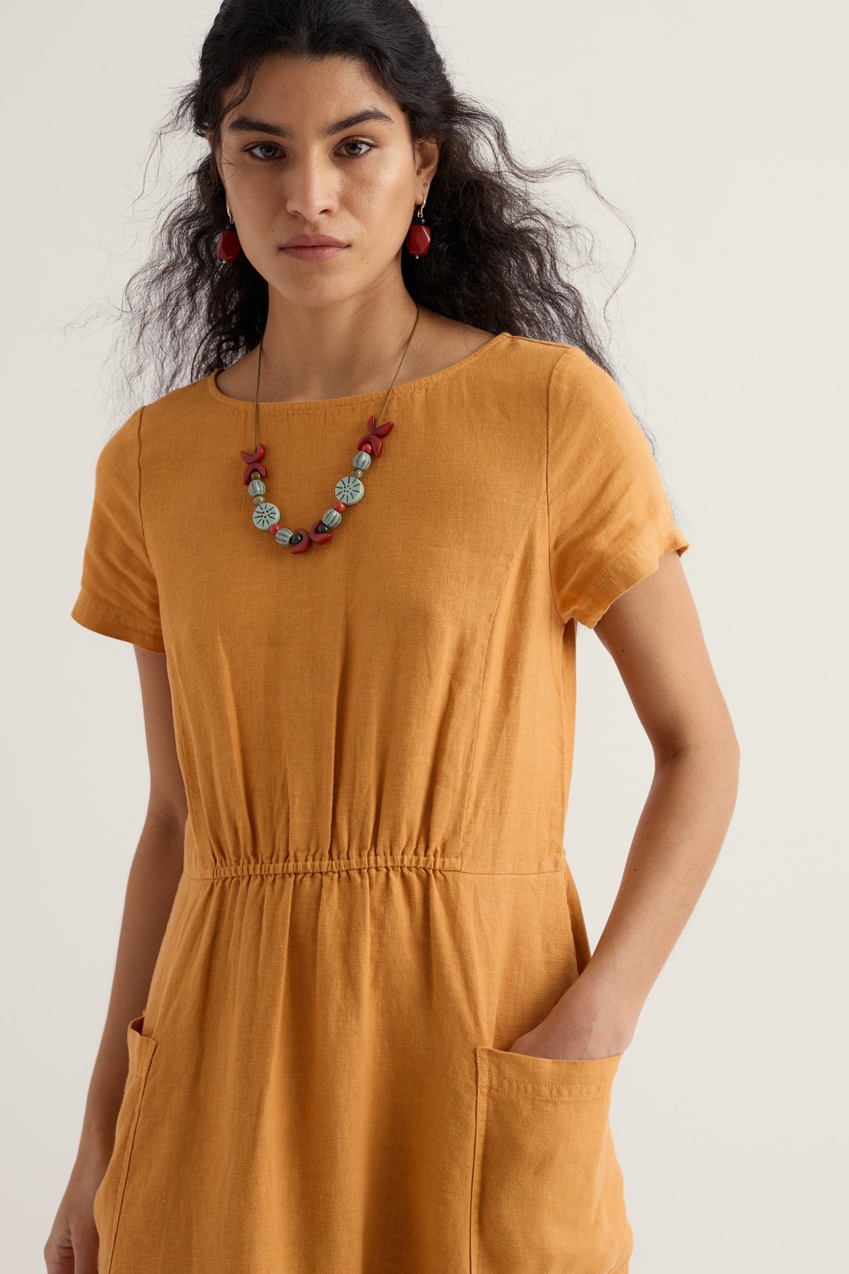 Haneth Waisted Linen Midi Dress