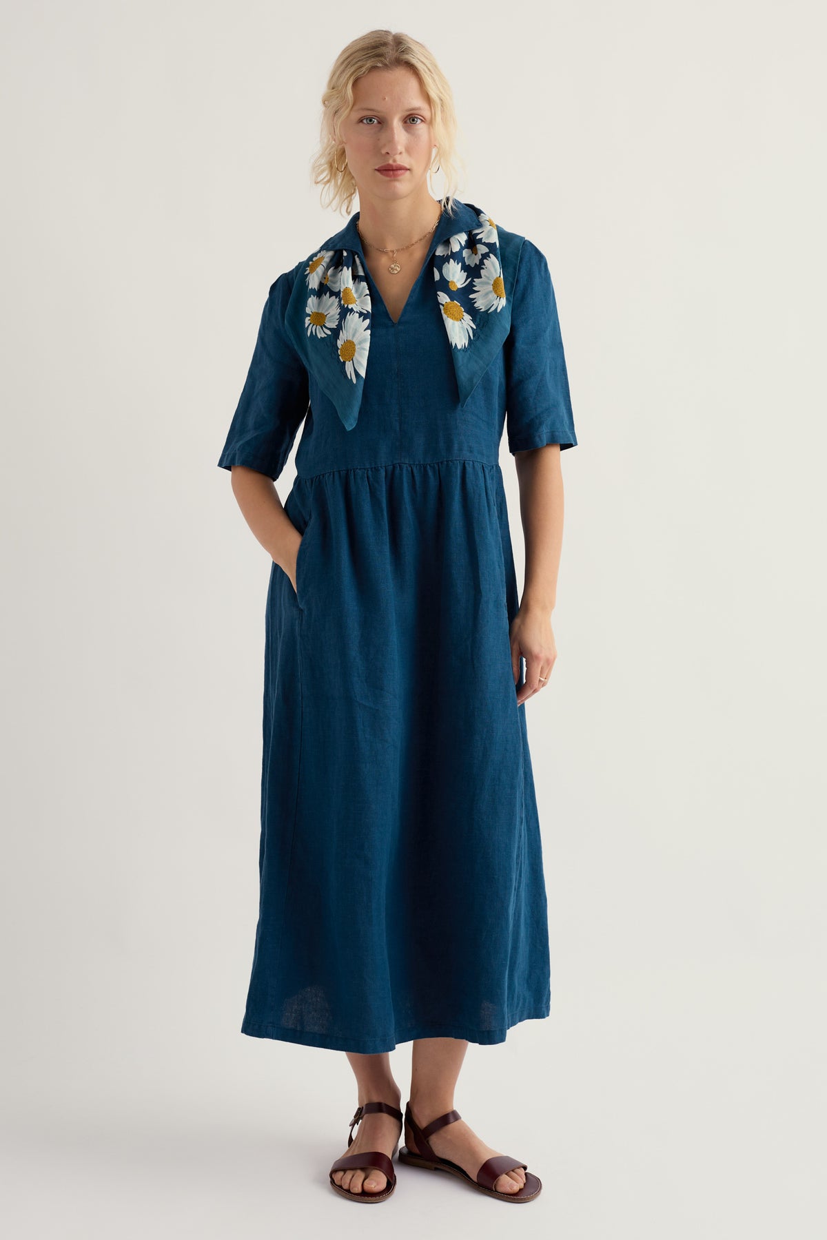 Fen Violet Linen Midi Dress