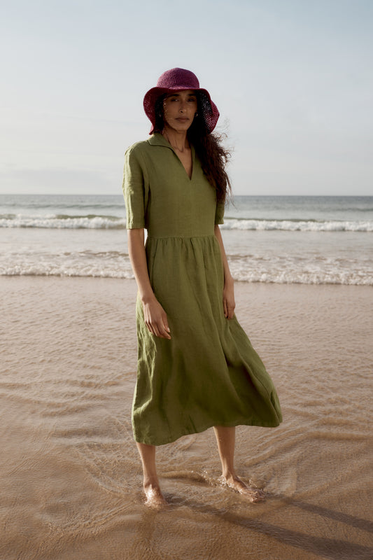 Fen Violet Linen Midi Dress
