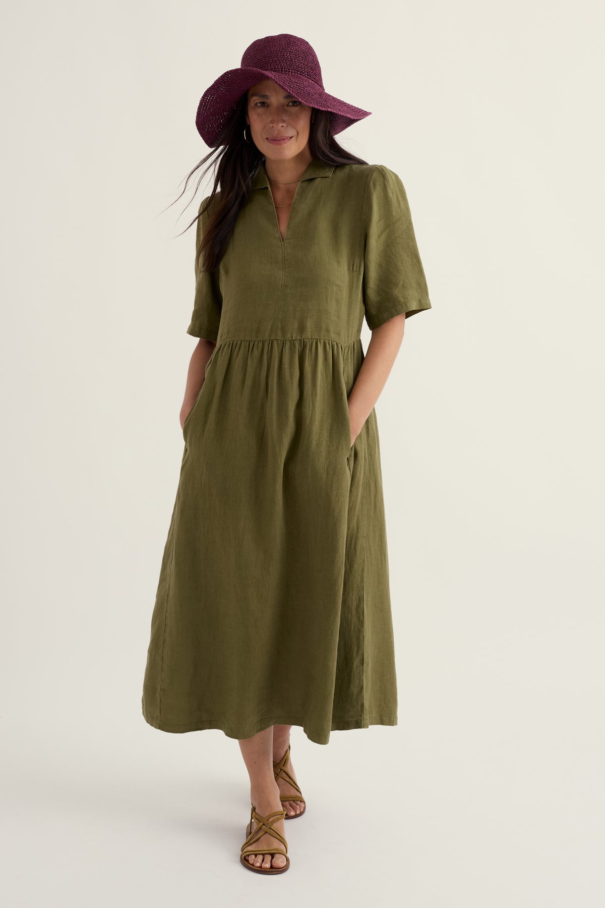 Fen Violet Linen Midi Dress