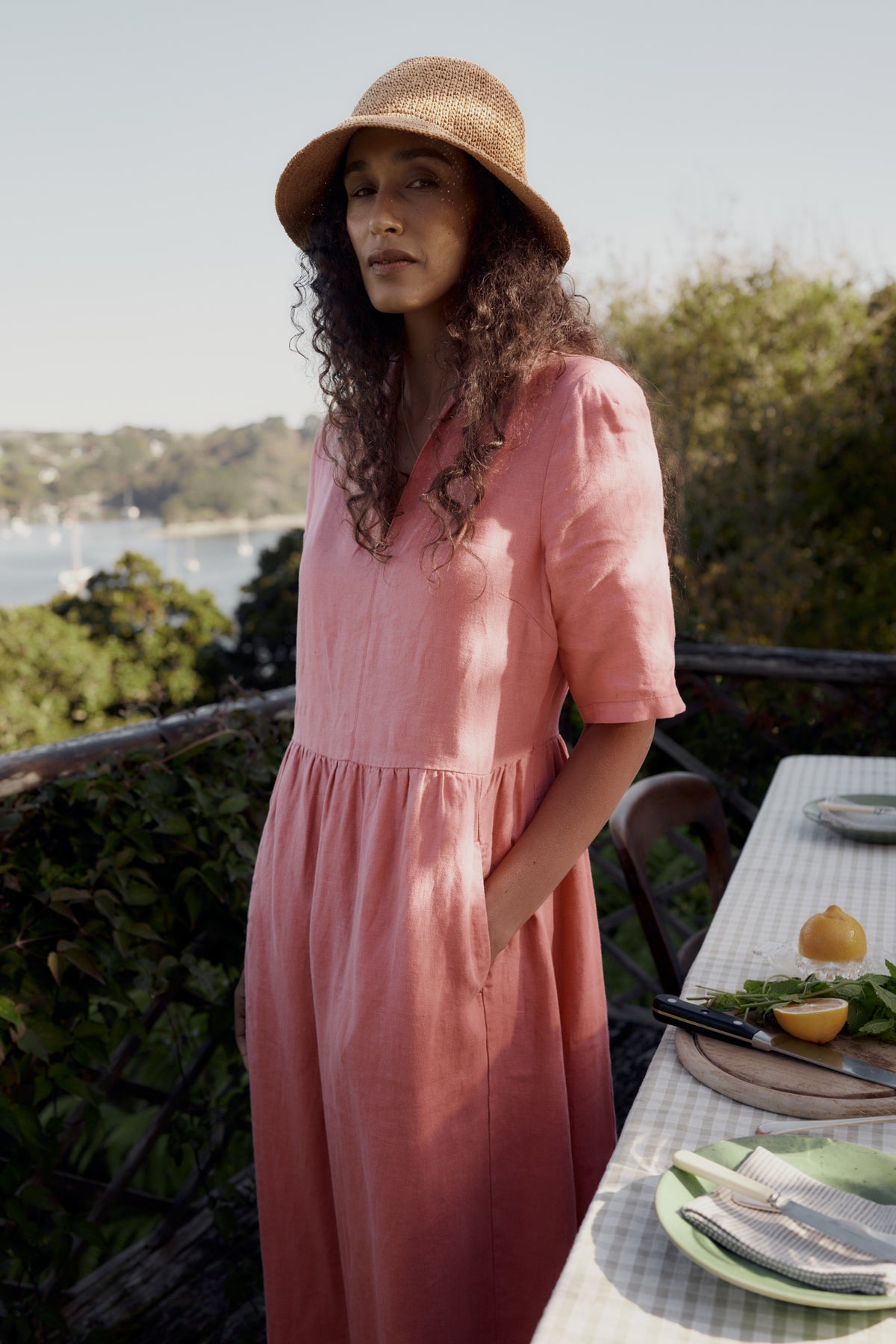 Fen Violet Linen Midi Dress
