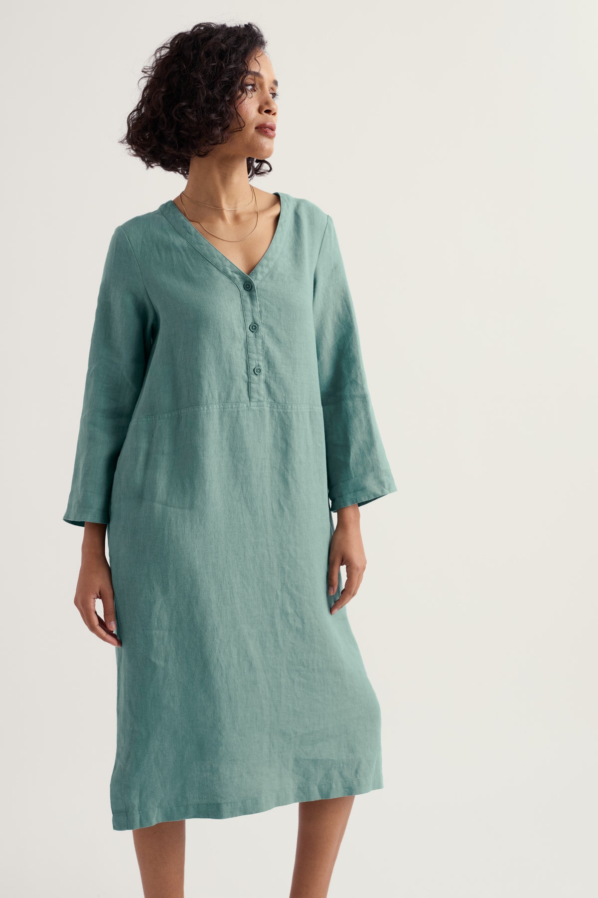 Dew Drop V-Neck Linen Shift Dress