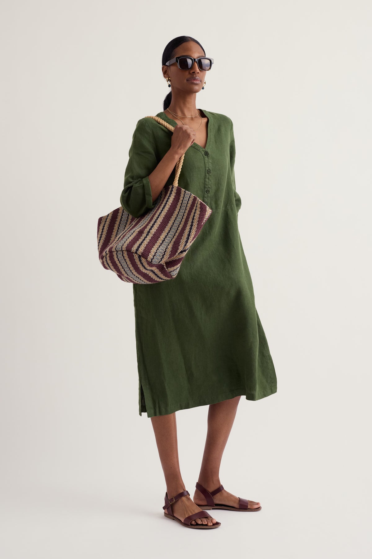Dew Drop V-Neck Linen Shift Dress