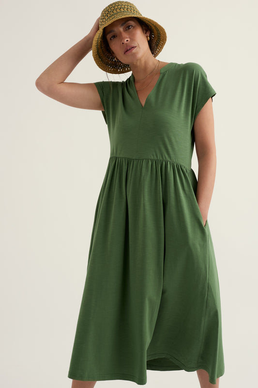 Zinnia Short Sleeve Jersey Midi Dress