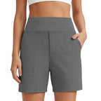 Women's High-Waisted Athletic Bermuda Shorts with Pockets – Running, Yoga, Summer Casual Activewear