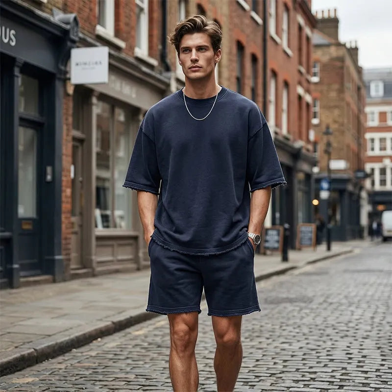 Herren Freizeitanzug mit Shorts, einfarbig, zweiteilig