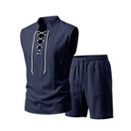 🧵 LIMITED-TIME 49% OFF! ✨ Men's Linen Sleeveless Set – Top & Shorts, Lace-Up, 7 Colors ☀️