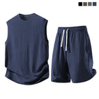 Men's 2-Piece Waffle Knit Sports Set | Sleeveless Tank Top & Drawstring Shorts