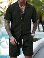 Men's Relaxed Hollow-Out Knit Resort Two-Piece Set