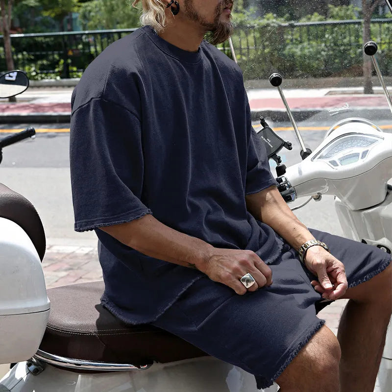 Herren Freizeitanzug mit Shorts, einfarbig, zweiteilig