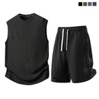 Men's 2-Piece Waffle Knit Sports Set | Sleeveless Tank Top & Drawstring Shorts