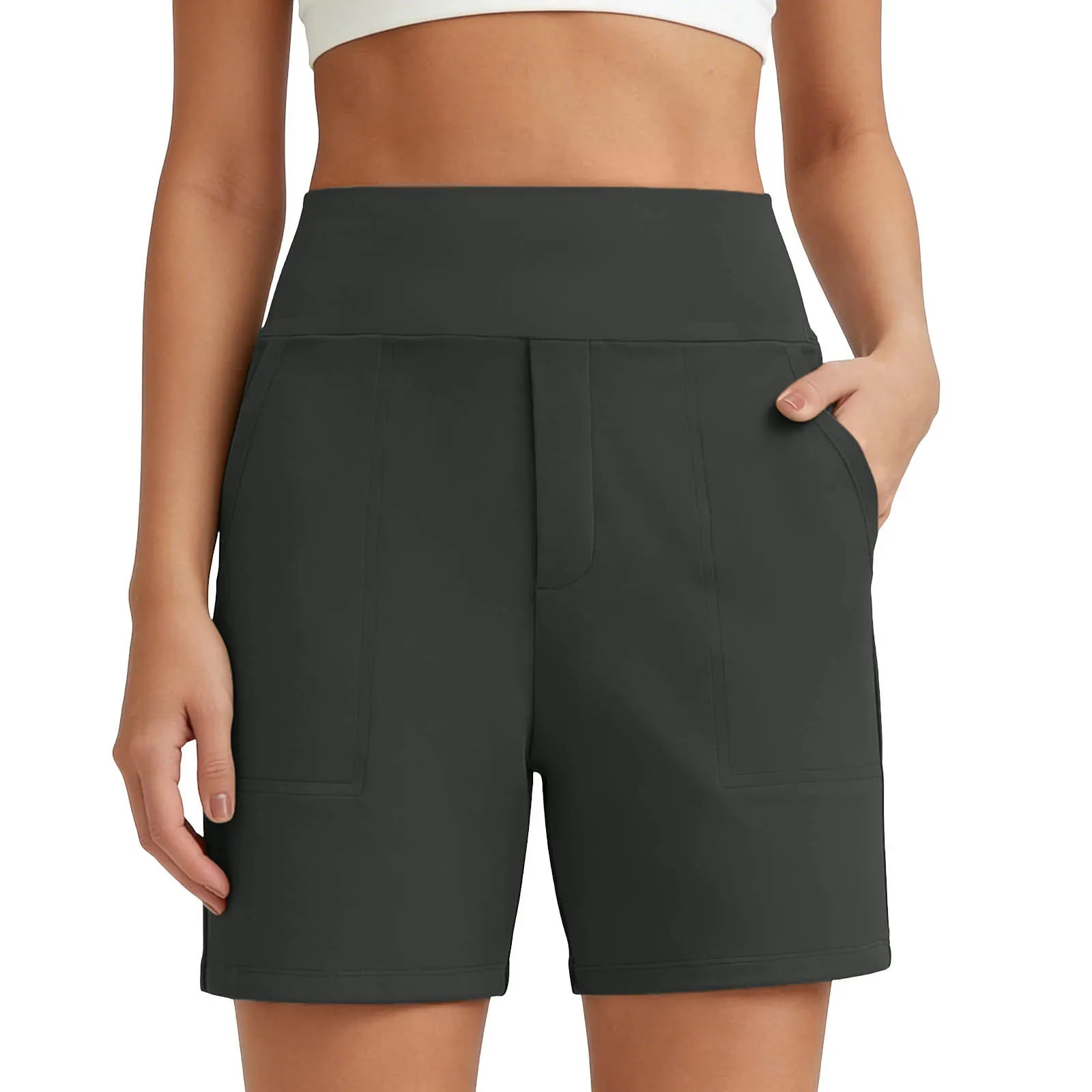 Women's High-Waisted Athletic Bermuda Shorts with Pockets – Running, Yoga, Summer Casual Activewear